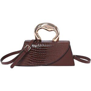 Women Vegan Leather Evening Handbag Crocodile Pattern Handle Clutch Purse Cross